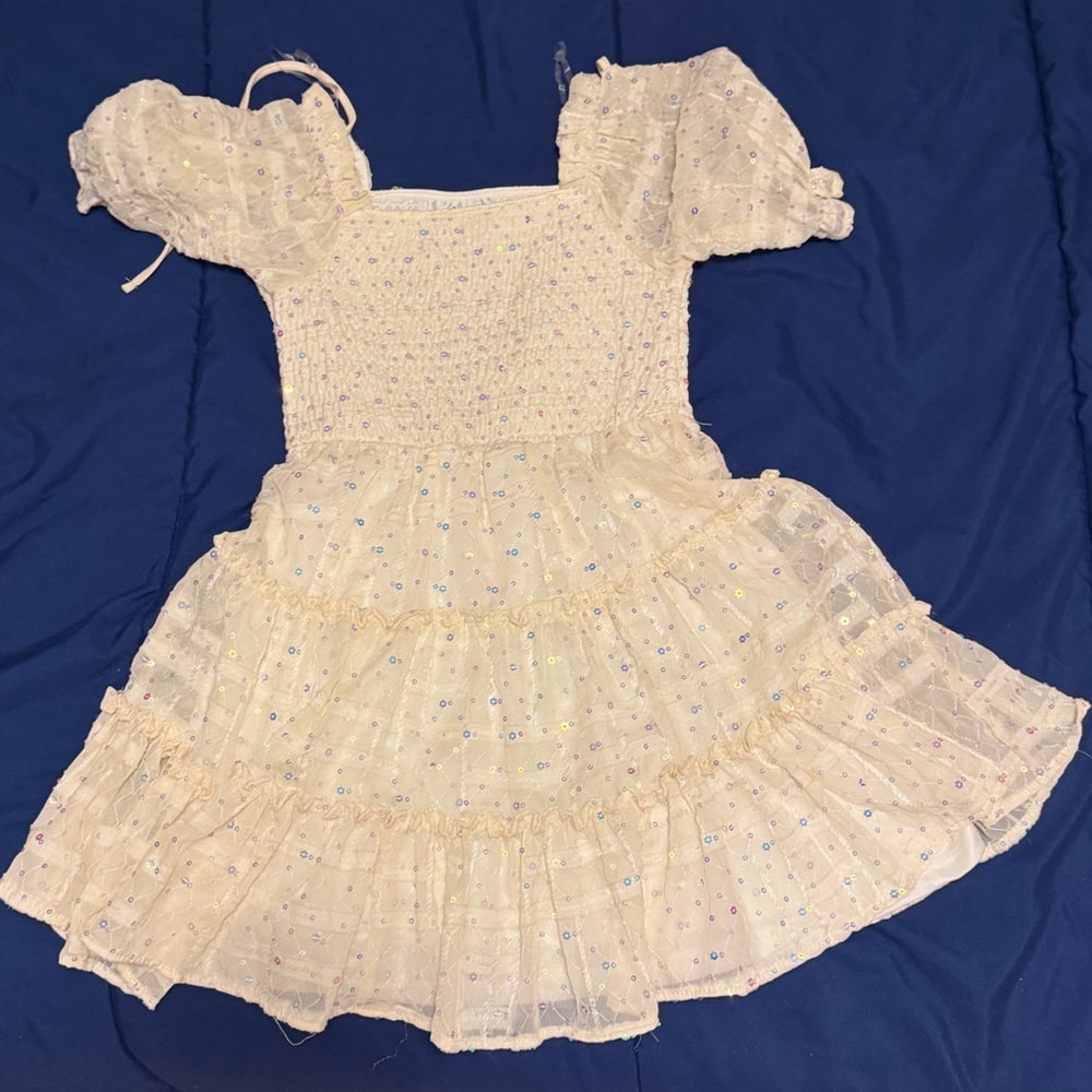 EUC size 6-7 Rare Editions Cream Kids Sequin Dress